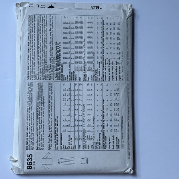 Simplicity 8635 Boys pants or shorts, vest and jacket - Picture 2 of 2